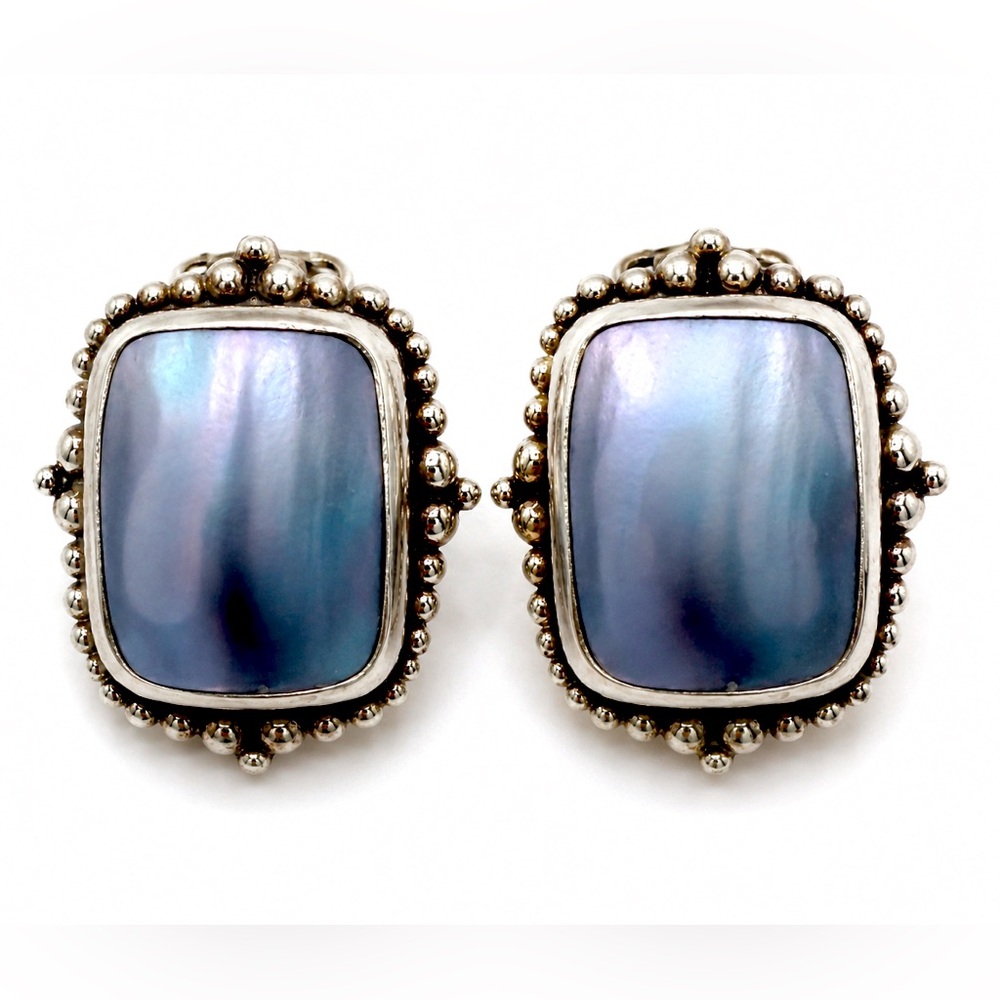 Stephen Dweck 925 Sterling Silver Blue Mother of Pearl Clip On Earrings Beaded